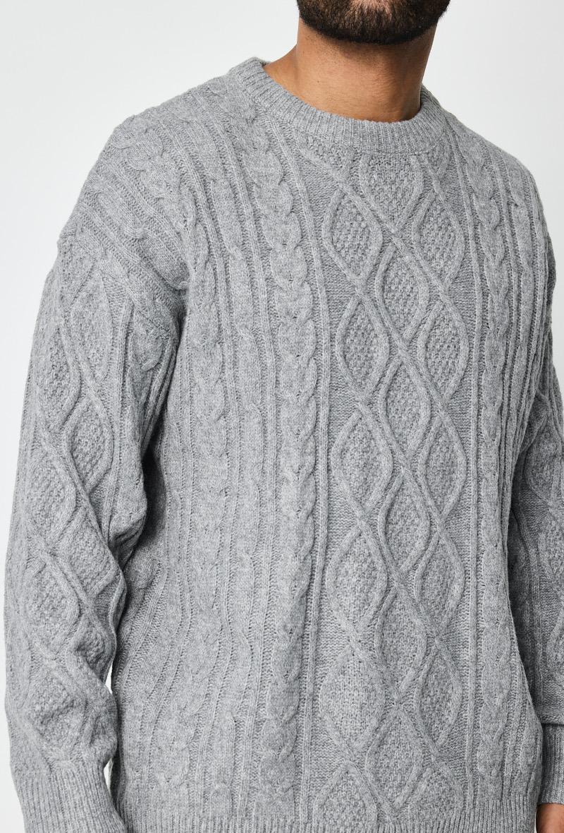 PULL GRIS TRICOT TRESSÉ FRILIVIN CF-Z009-4