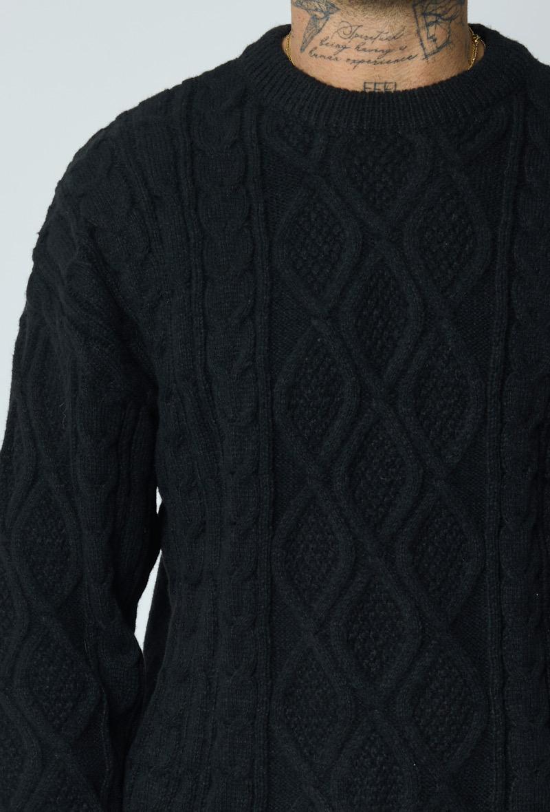 PULL NOIR TRICOT TRESSÉ FRILIVIN
