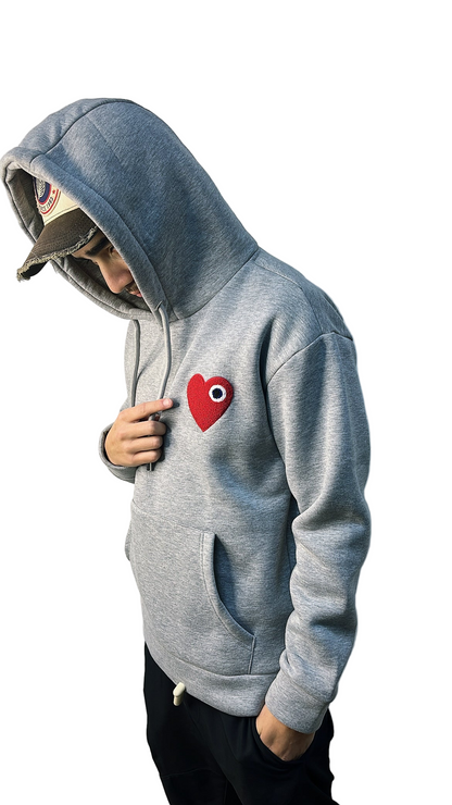 PULL GRIS CŒUR ROUGE