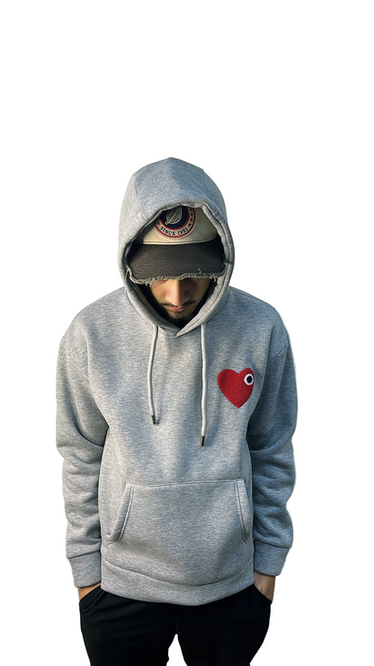 PULL GRIS CŒUR ROUGE