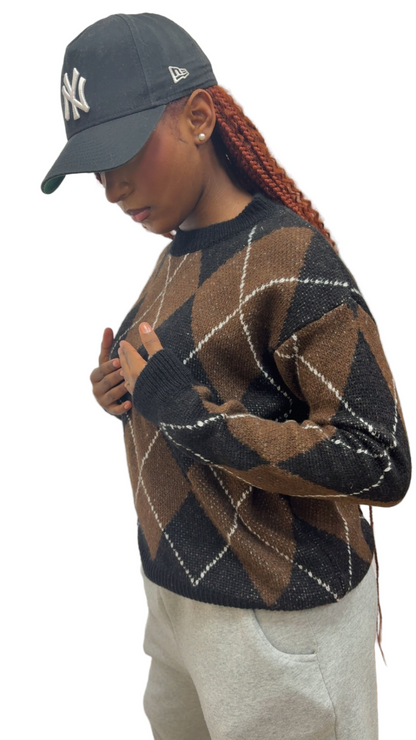 Pull MACADAM à carreaux marron