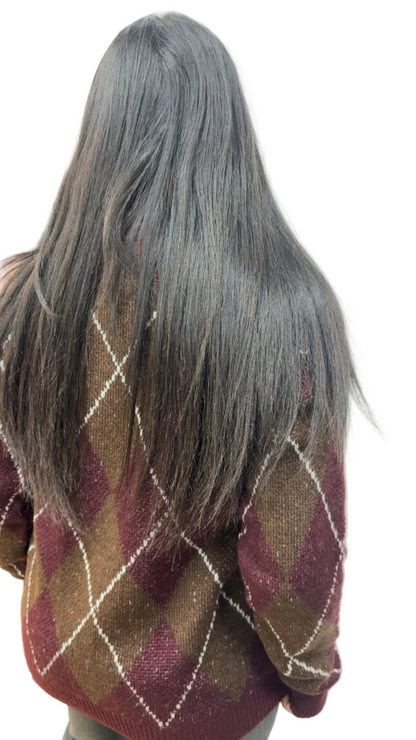 Pull MACADAM à carreaux bordeaux