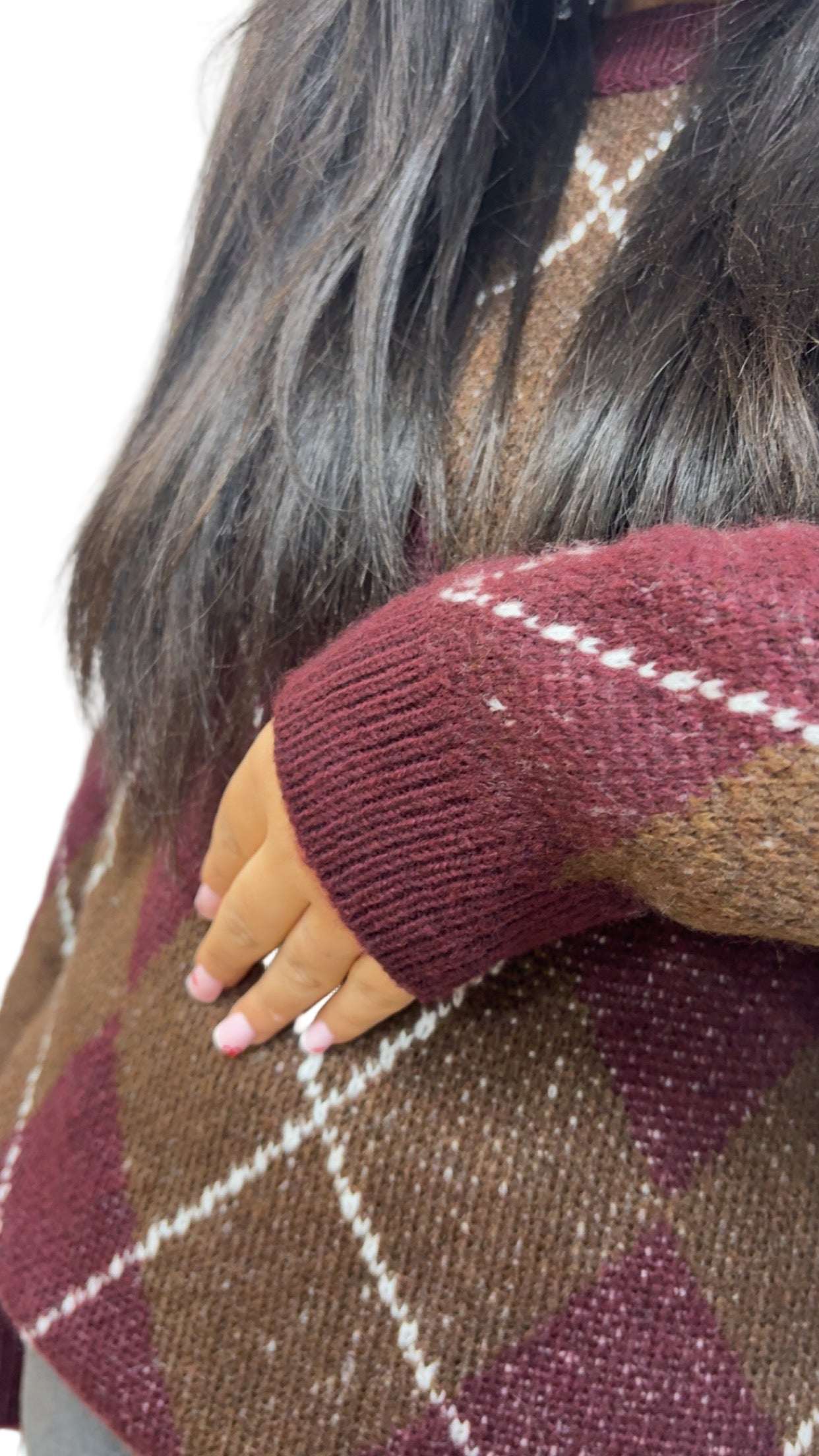Pull MACADAM à carreaux bordeaux