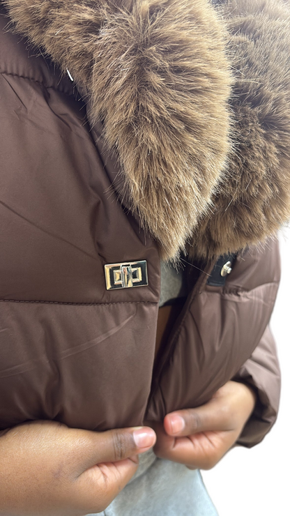 Doudoune MACADAM marron à fourrure