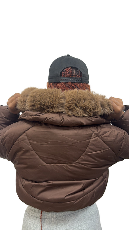 Doudoune MACADAM marron à fourrure