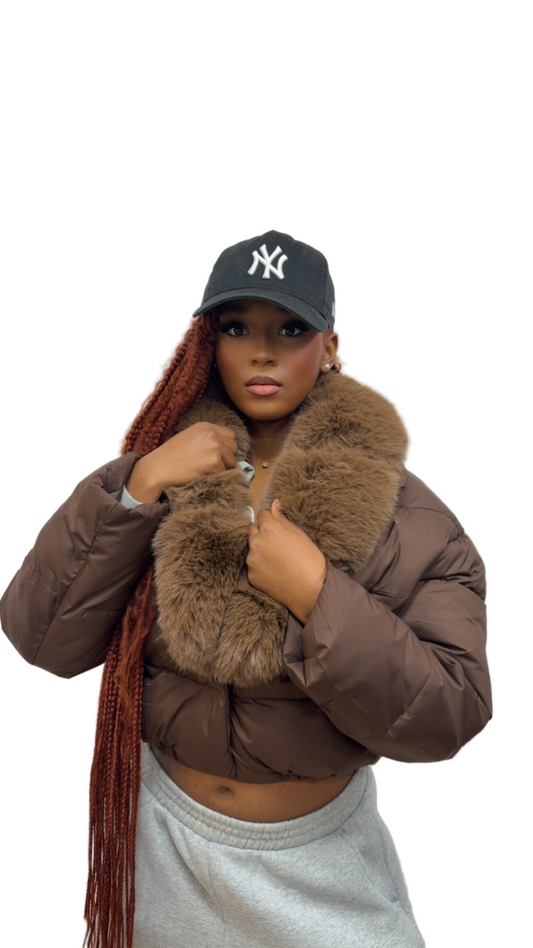 Doudoune MACADAM marron à fourrure