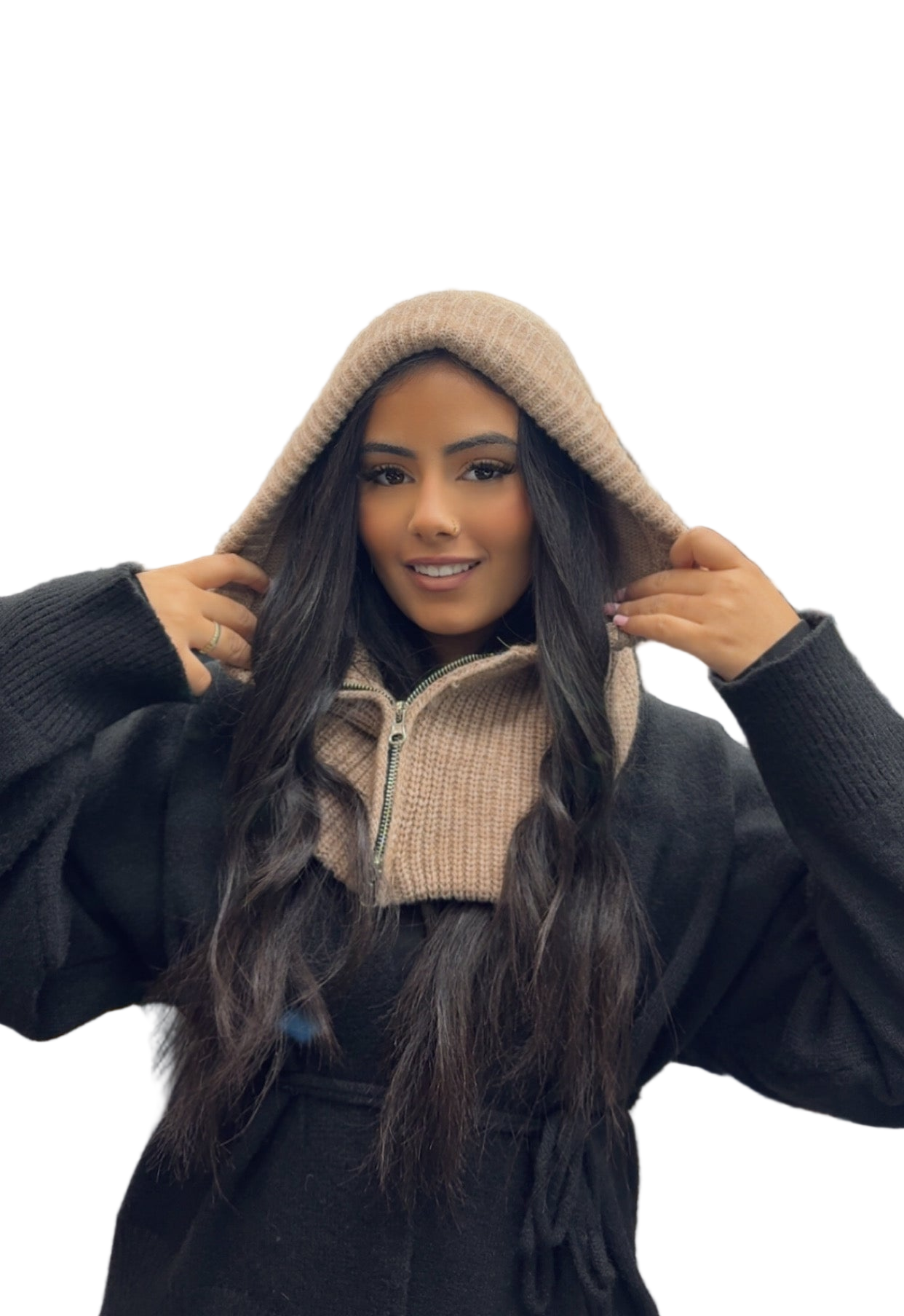 Cagoule MACADAM marron à zip capuche