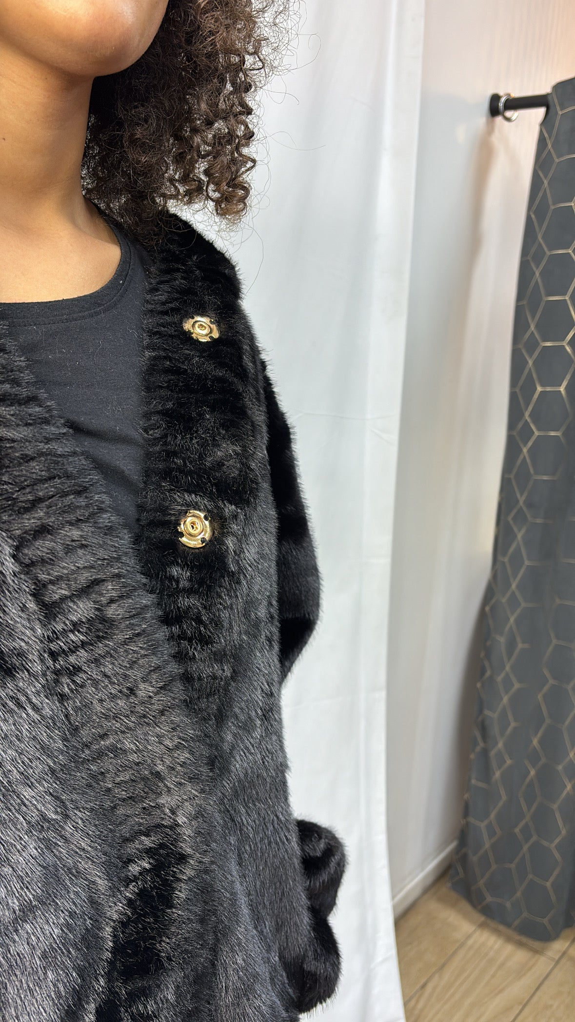 FOURRURE LONGUE GOLD&SILVER NOIRE