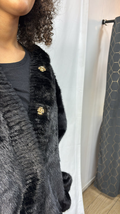 FOURRURE LONGUE GOLD&SILVER NOIRE