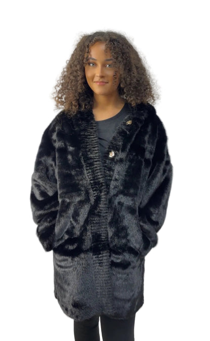 FOURRURE LONGUE GOLD&SILVER NOIRE