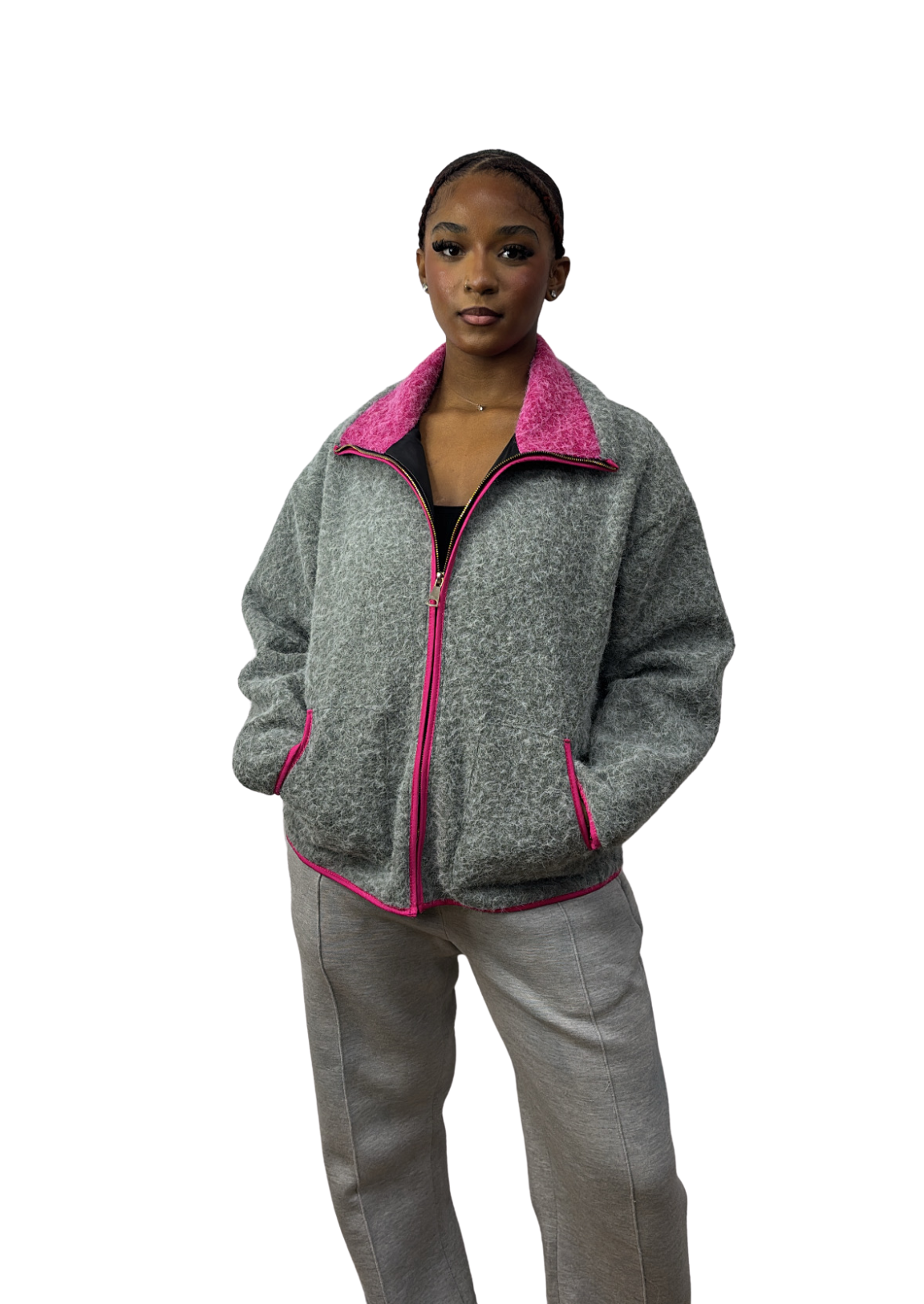 GILET POLAIRE TENDANCE GRIS-ROSE