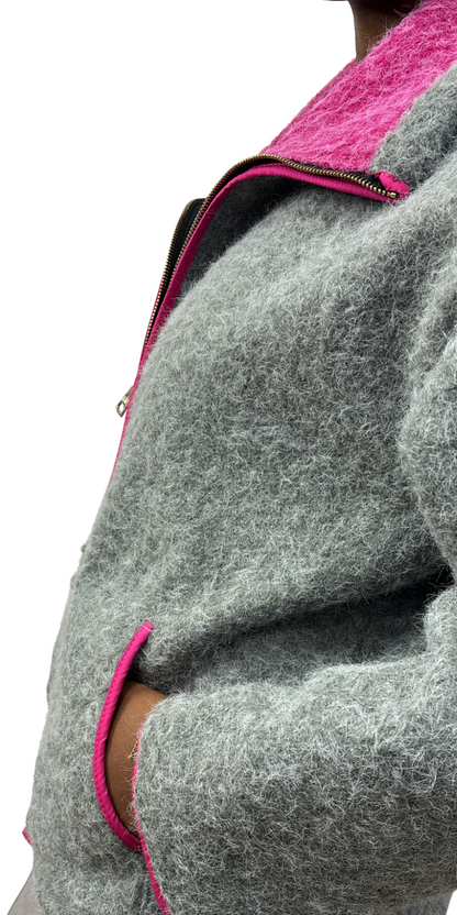 GILET POLAIRE TENDANCE GRIS-ROSE