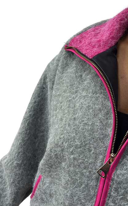 GILET POLAIRE TENDANCE GRIS-ROSE