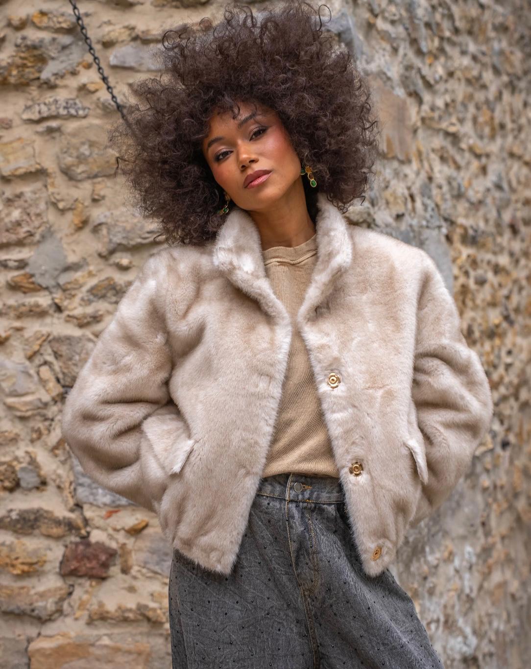 MANTEAU FOURRURE GOLD&SILVER BEIGE