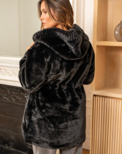 MANTEAU LONG FOURRURE GOLD&SILVER NOIRE