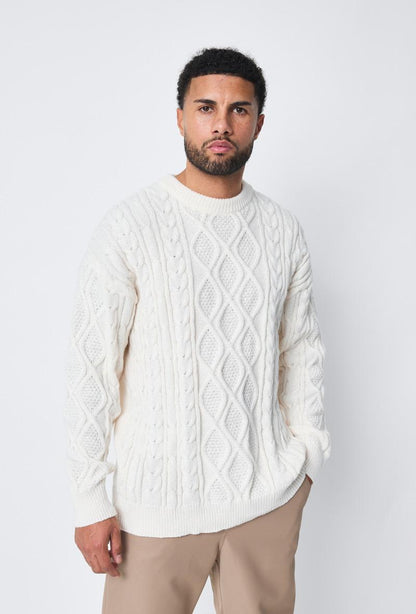 PULL BEIGE TRICOT TRESSÉ FRILIVIN