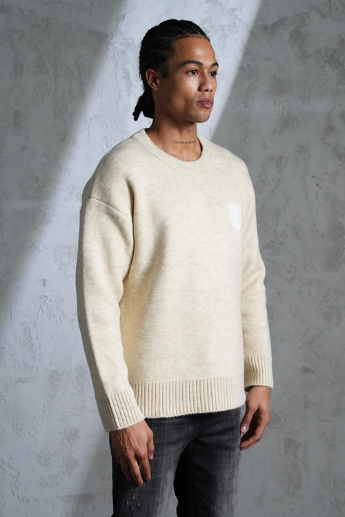 PULL BEIGE MOTIF CŒUR IKAO