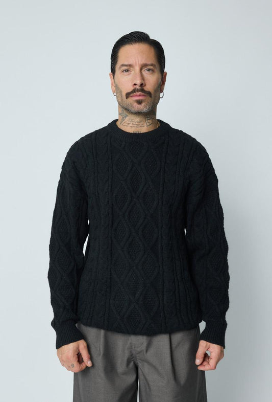 PULL NOIR TRICOT TRESSÉ FRILIVIN